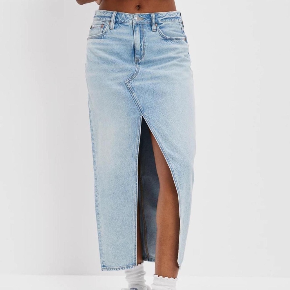 American Eagle Outfitters Light Blue Dreamy Drape Denim Maxi Skirt